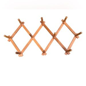 Wooden 10 Peg Accordian Expanding Hanging Hat Cap Coat Rack 5 Wall Hooks